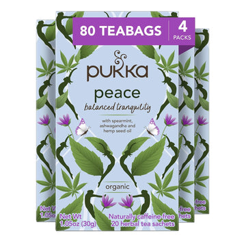 Pukka Organic Tea Bags, Peace Herbal Tea With Spearmint, Ashwagandha, And Hemp Seed Oil, Perfect For Balanced Tranquility, 80 Total Tea Bags (20Ct - Pack Of 4)