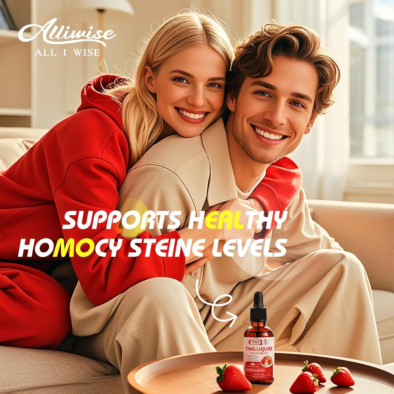 Alliwise Tmg Liquid Drops 1000Mg - Trimethylglycine Supplement For Methylation Support, Healthy Homocysteine Levels & Cardiovascular Health - Enhanced With B Vitamins & Herbal Blend - 2 Fl Oz : Health & Household