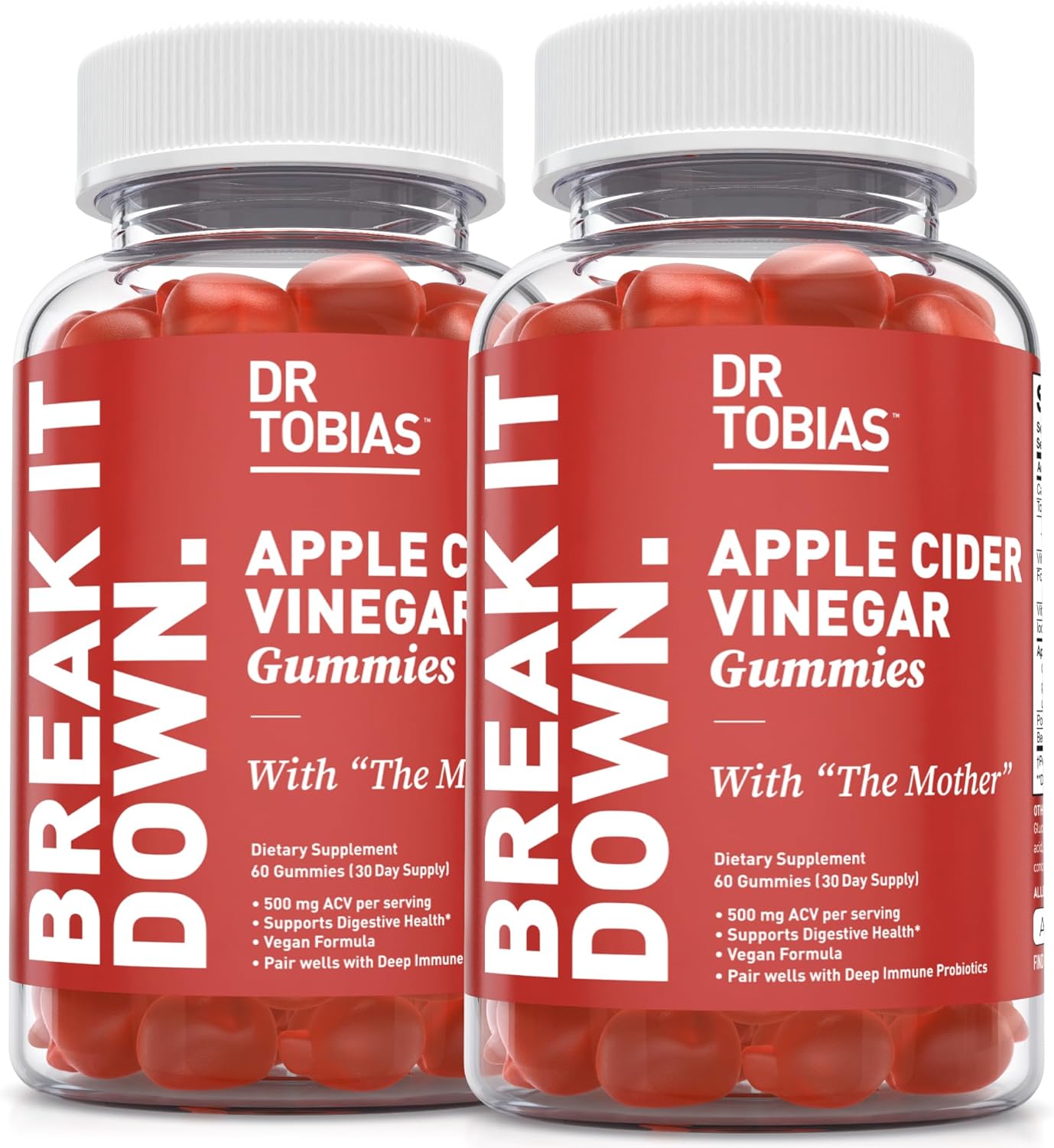 Dr. Tobias Apple Cider Vinegar Gummies, Includes 500 Mg Apple Cider Vinegar With Mother, Folate, B12 & Iodine, Supports Gut Health, Cleanse & Detox, Vegan & Gluten-Free, 120 Gummies