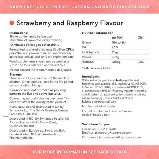 Symprove Strawberry & Raspberry 1 Week Pack Daily Essential Gut Health Supplement, Probiotic Drink With Live Bacteria, Vegan - 1X500Ml