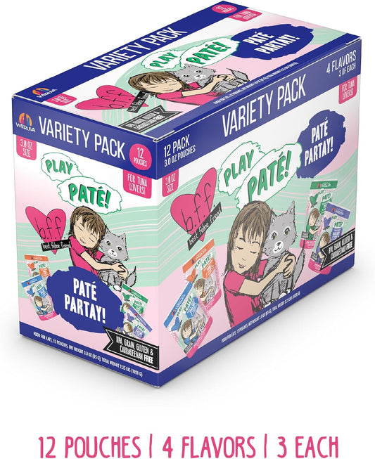 Weruva B.F.F. Play - Best Feline Friend Paté Lovers, Aw Yeah!, Paté Partay! Variety Pack, 3Oz Pouch (Pack Of 12)