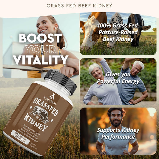 Ancestral Supplements Grass Fed Beef Kidney Supplement, 3000Mg, Dao Enzyme Supplement, Kidney Support For Urinary And Histamine Health, Selenium, B12, Non Gmo, 180 Capsules