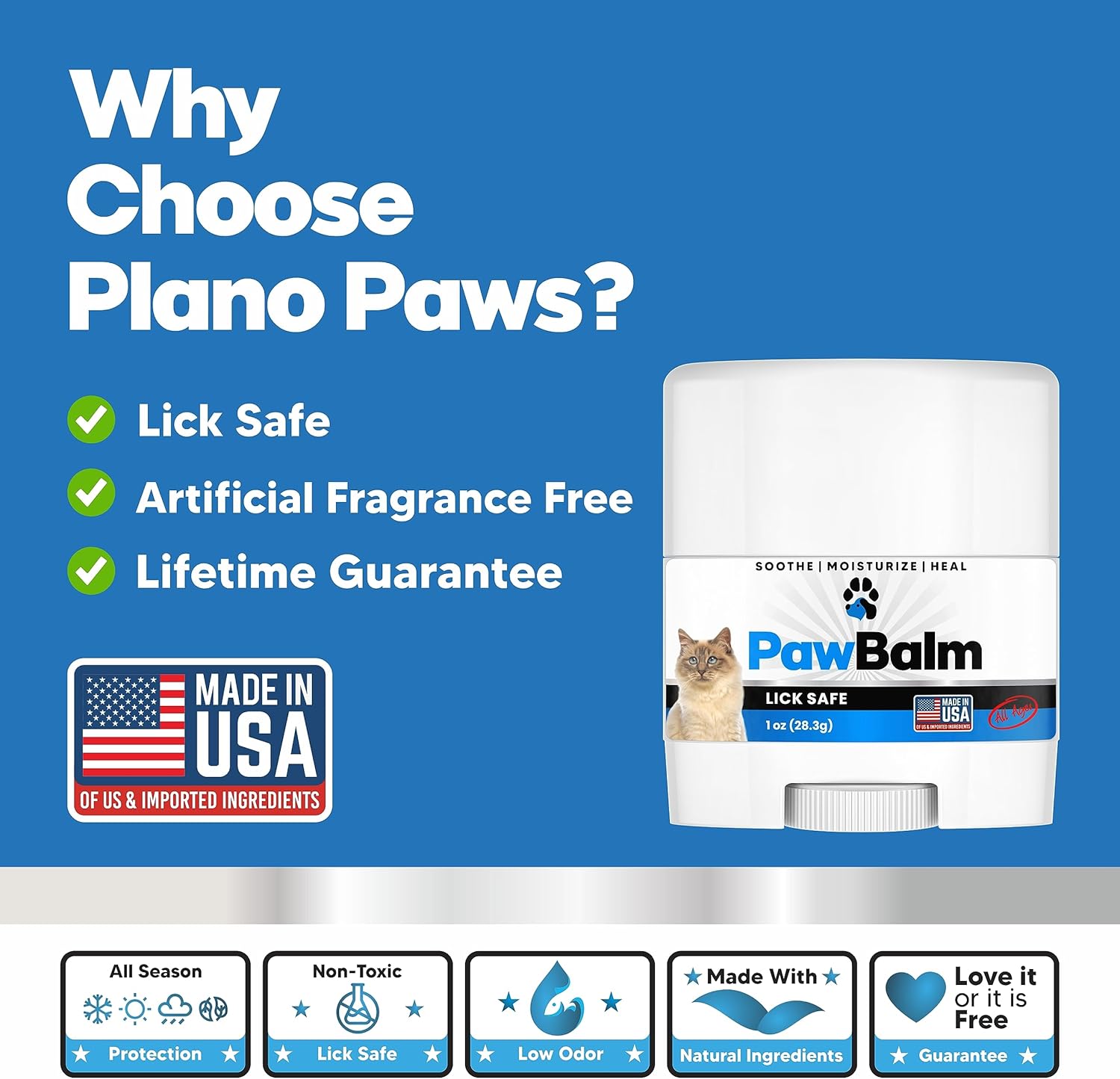 Lick Safe Cat Paw Balm - 1 Oz Paw Balm for Cats - Natural Paw Butter for Cats - Vet Recommended Cat Paw Protection - Paw Wax for Cats - Fix Dry Cracked Paws - Cat Paw Moisturizer Stick - Cat Stuff : Pet Supplies