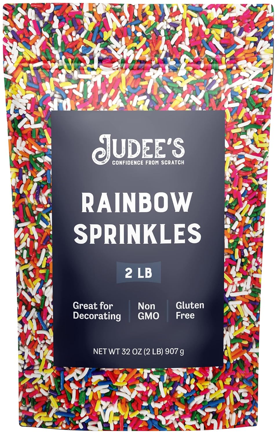 Judee's Rainbow Sprinkles 2 lb - Gluten-Free and Nut-Free - Brighten Up Your Baked Goods - Great for Cookie and Cake Decoration - Use for Baking and as Dessert and Ice Cream Toppings