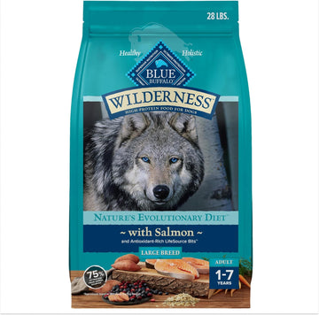 Blue Buffalo Wilderness Natural High-Protein Dry Food For Adult Dogs, With Wholesome Grains, Salmon, 28-Lb Bag