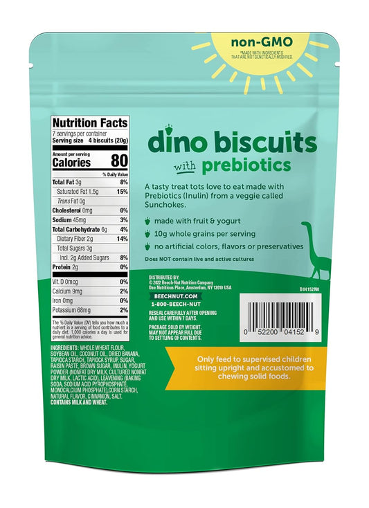 Beech-Nut Toddler Snacks, Dino Biscuits With Prebiotics, Banana Yogurt, Non-Gmo Baked Snack For Kids, 5 Oz Bag (7 Pack)