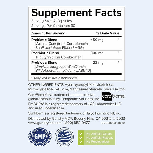 Gundry Md Bio Complete 3 - Prebiotic, Probiotic, Postbiotic To Support Optimal Gut Health, 30 Day Supply (New Formula)