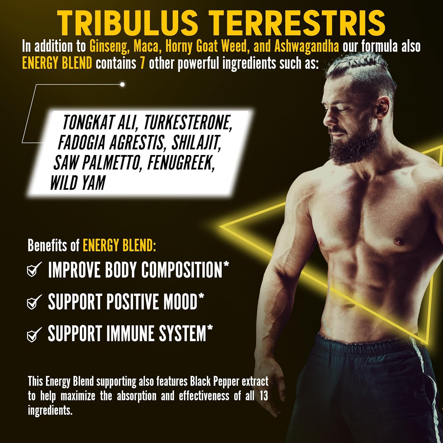 13in1 Tribulus Terrestris Capsules - 16000mg Per Serving with Maca, Horny Goat Weed, Panax Ginseng, Saw Palmetto, Tongkat Ali, Shilajit & More - Energy, Stamina Supplement for Men & Women - 120 Counts : Health & Household