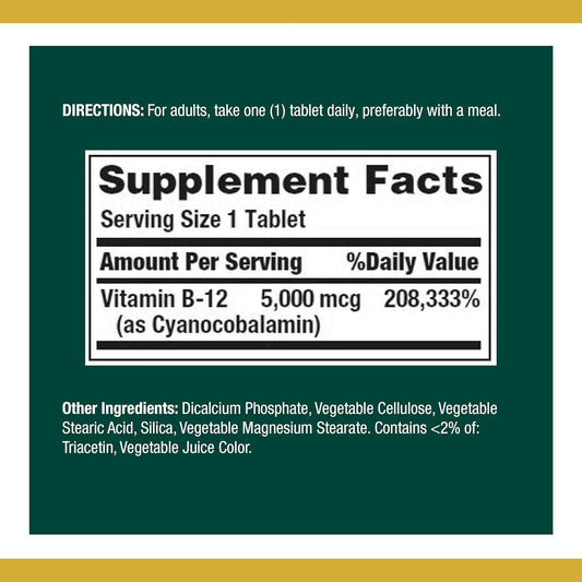 Vitamin B12 By Nature'S Bounty, Dual Layer Dietary Supplement, Quick Release And Extended Release, Supports Energy Metabolism And Nervous System Health, 5000Mcg, 30 Tablets