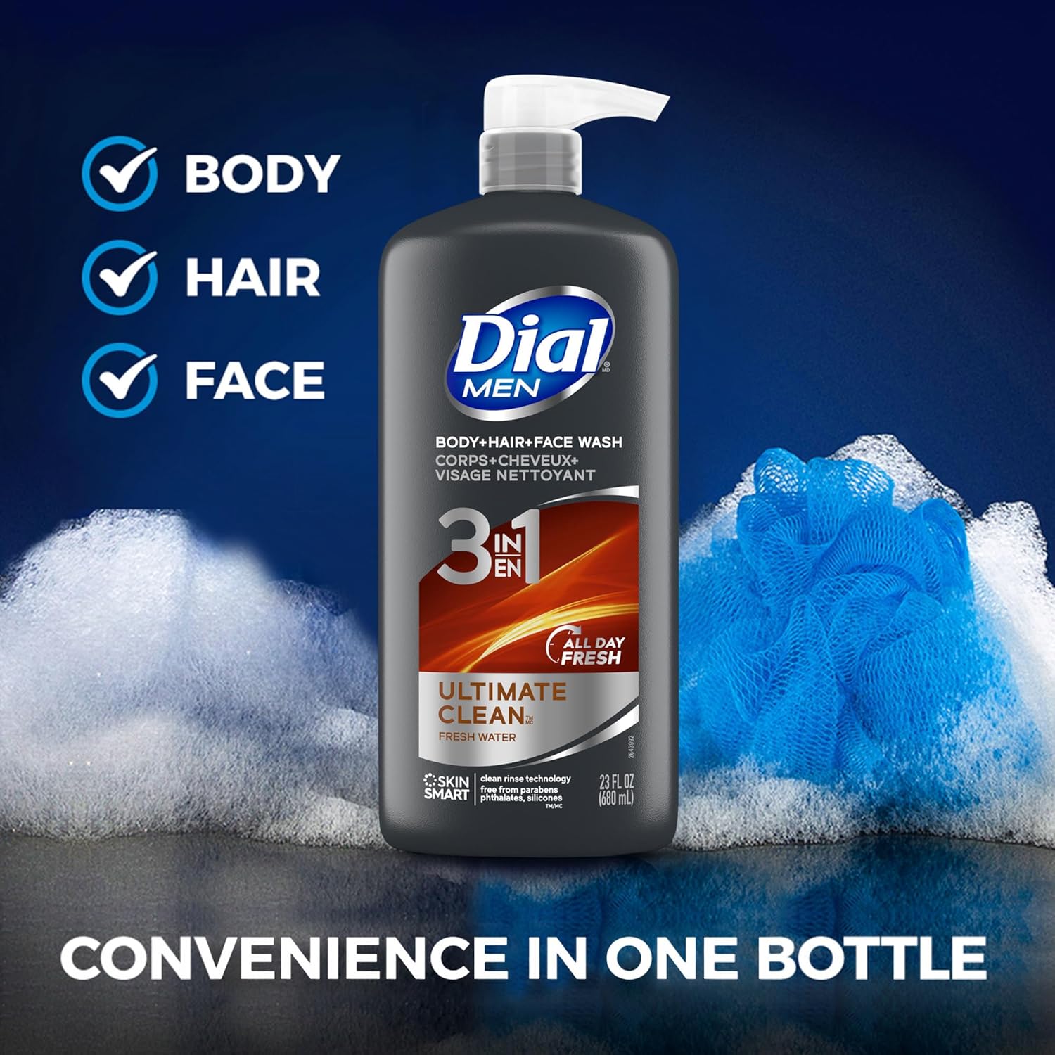 Dial Men 3In1 Body, Hair And Face Wash, Recharge, 69 Fl Oz (3-23 Fl Oz Bottles) : Beauty & Personal Care