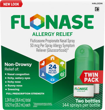 Flonase Allergy Relief Nasal Spray, 24 Hour Non Drowsy Allergy Medicine, Metered Nasal Spray - 144 Sprays (Pack Of 2) - Fall And Seasonal Allergy Relief