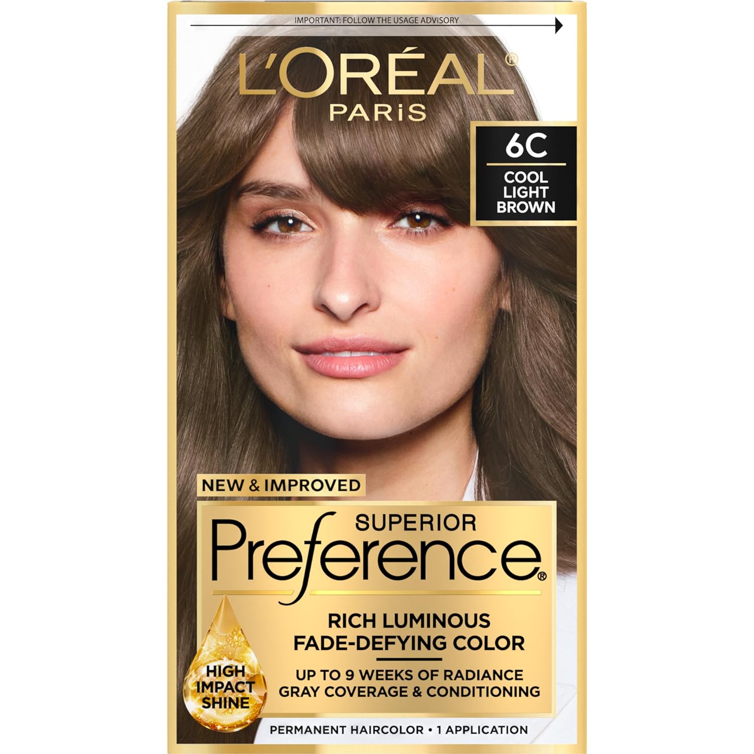 L'Oreal Paris Superior Preference Fade-Defying + Shine Permanent Hair Color, 6C Cool Light Brown, Pack Of 1, Hair Dye