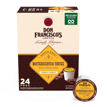 Don Francisco's Butterscotch Toffee Flavored Medium Roast Coffee Pods - 24 Count - Recyclable Single-Serve Coffee Pods, Compatible with your K- Cup Keurig Coffee Maker