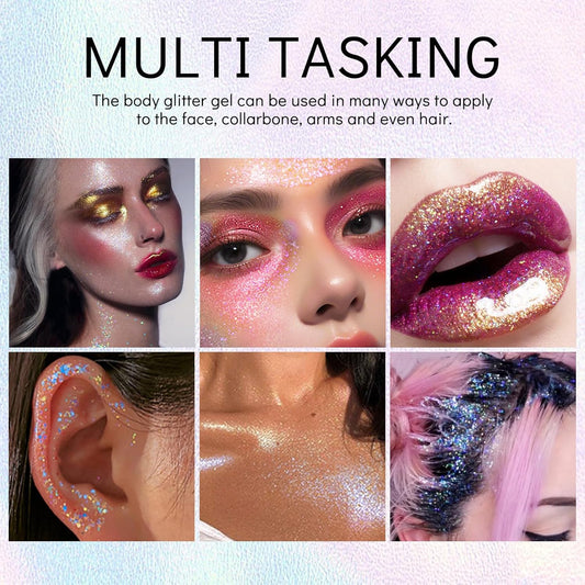 Kyda Roll-On Body Glitter Stick, Chunky Glitter Gel For Face Body Hair, Sparkling Mermaid Chameleon Sequins Paint Jelly, Multiuse Makeup Glitter Gel, Golden