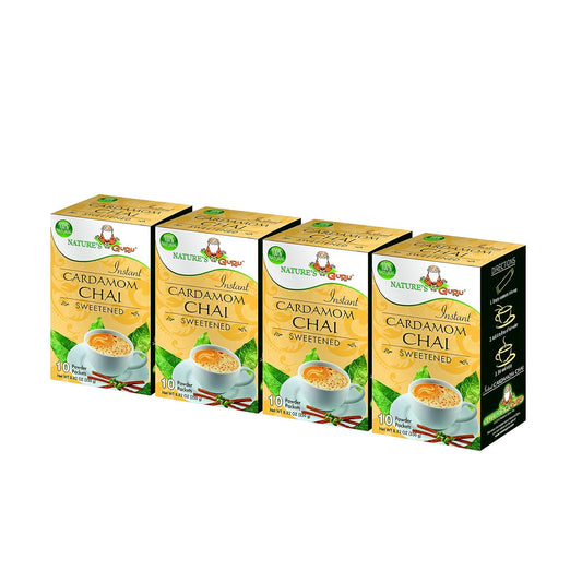 Nature'S Guru Instant Cardamom Chai Tea Drink Mix Sweetened 10 Count Single Serve On-The-Go Drink Packets (Pack Of 4)