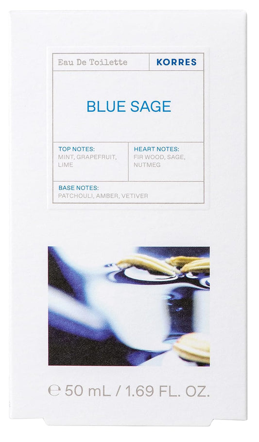Korres Eau De Toilette, Blue Sage Fragrance Spray, Unisex Perfume With Mint, Lime & Grapefruit, Sage & Nutmeg Heart, Patchouli & Vetiver Base, Fougere-Citrus-Woody Aroma For Women And Men, 1.69 Fl Oz