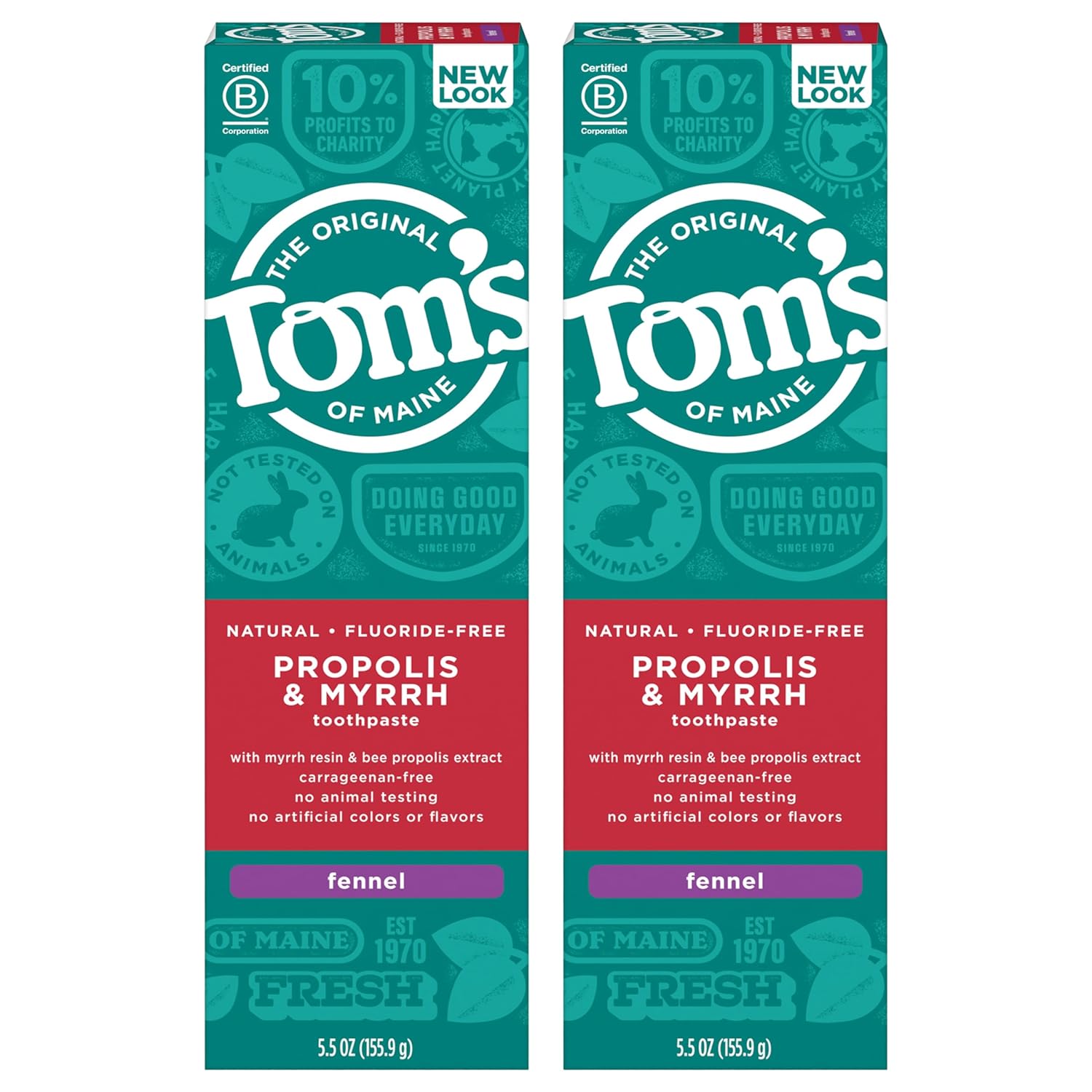 Tom's of Maine Fluoride-Free Propolis & Myrrh Natural Toothpaste, Fennel, 5.5 oz. 2-Pack (Packaging May Vary)