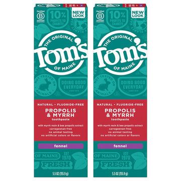 Tom's of Maine Fluoride-Free Propolis & Myrrh Natural Toothpaste, Fennel, 5.5 oz. 2-Pack (Packaging May Vary)