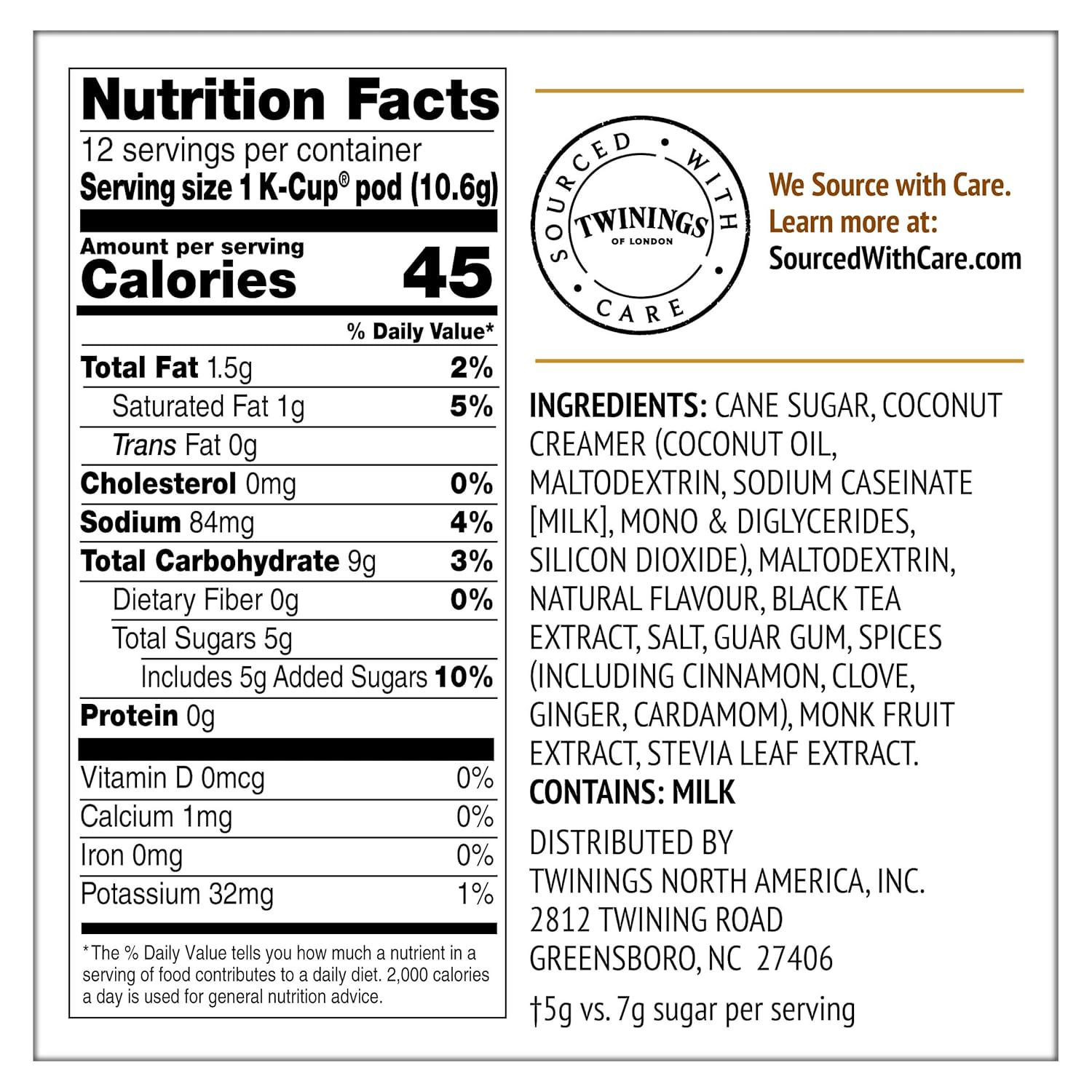 Twinings Chai Latte Black Tea K-Cup Pods For Keurig, 12 Count (Pack Of 6), Creamy, Slightly Sweet, Less Sugar, Caffeinated, Enjoy Hot Or Iced