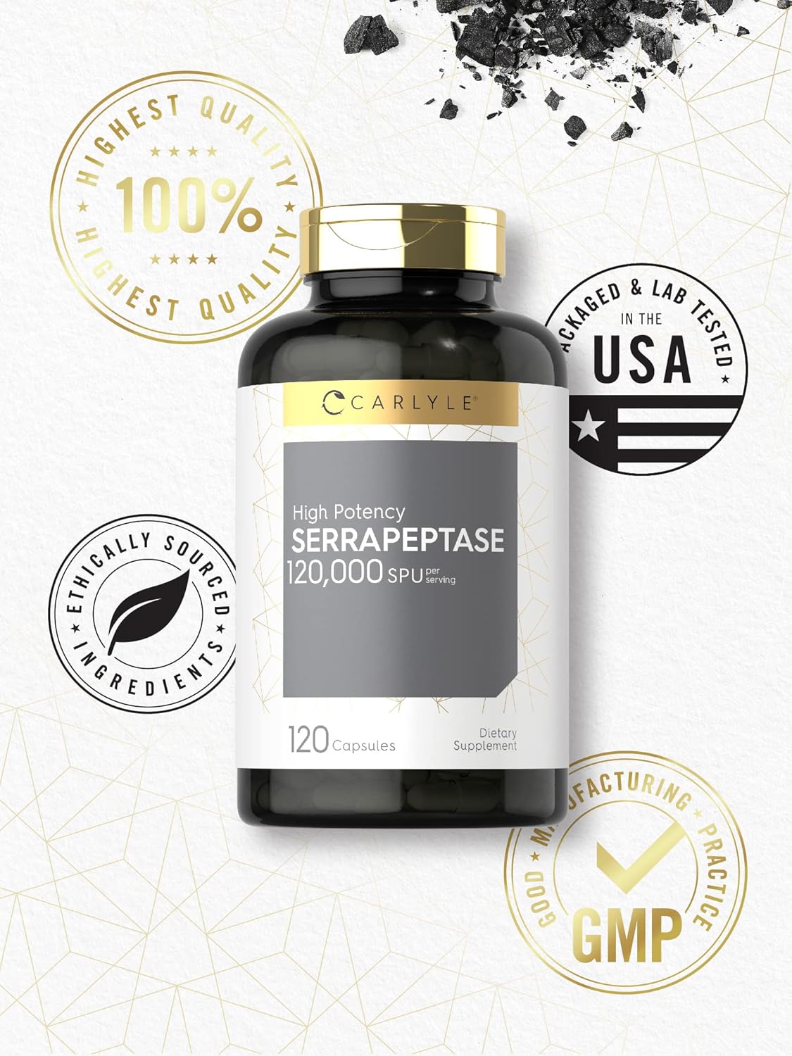 Carlyle Serrapeptase 120000 Spu | 120 Capsules | Supports Sinus Health | Gluten Free Enzyme Supplement : Health & Household