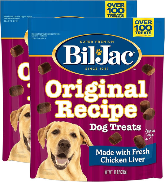 Bil-Jac Dog Treats - Original Recipe Chicken Liver Soft Puppy Training Treat Rewards, 10oz Resealable Double Zipper Pouch (2-Pack) : Pet Supplies