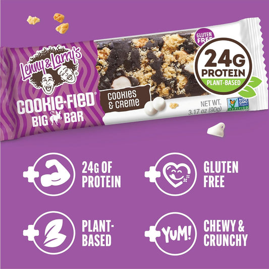 Lenny & Larry'S Cookie-Fied® Big Bar – Chocolate Chip Cookie Dough Vegan Protein Bars 12X90G – Healthy Snacks, 24G Plant Protein & 10G Prebiotic Fiber – Gluten Free Power Bar, Keto Friendly & Vegan