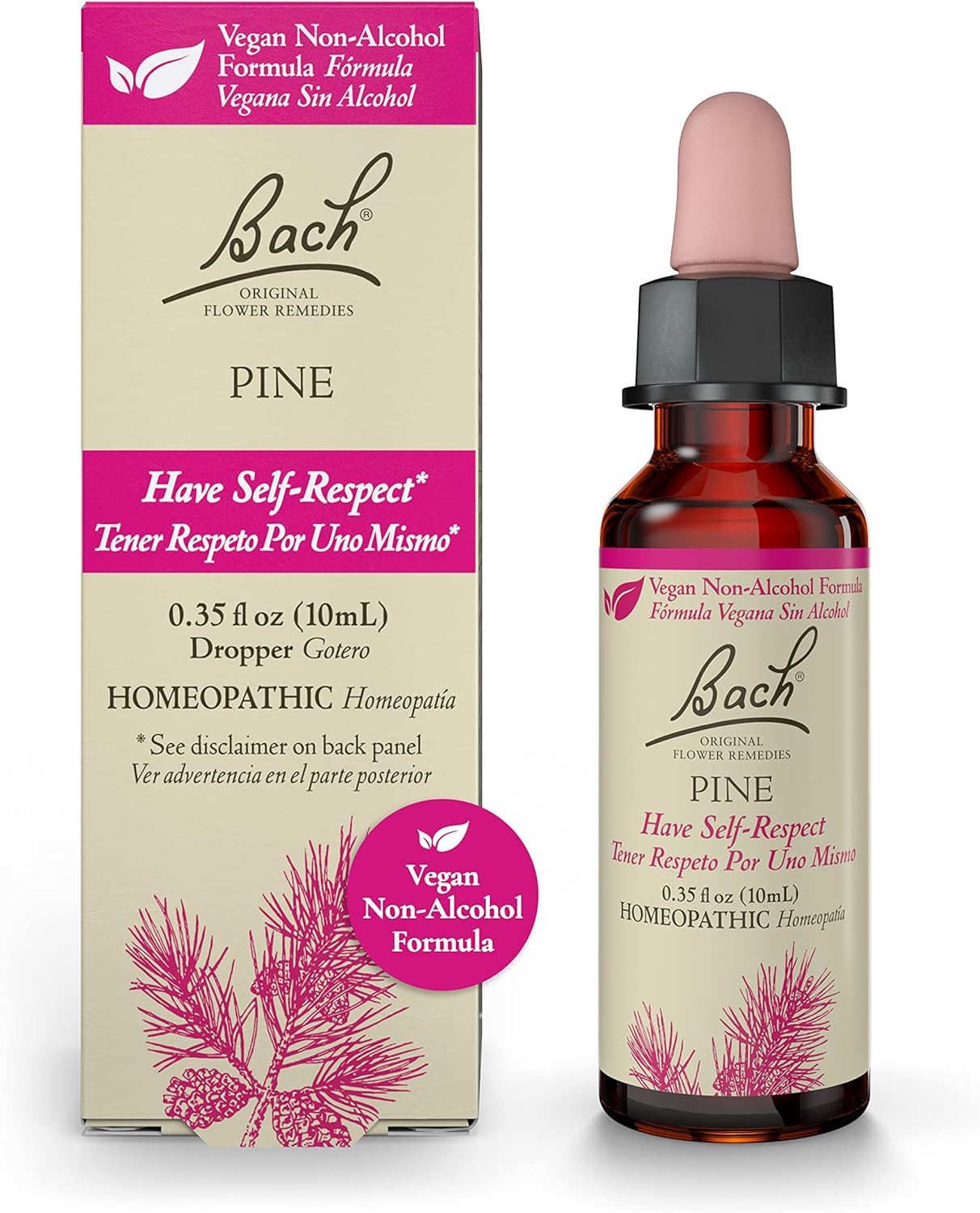 Bach Original Flower Remedies, Pine for Self Respect (Non-Alcohol Formula), Natural Homeopathic Flower Essence, Holistic Wellness and Stress Relief, Vegan, 10mL Dropper