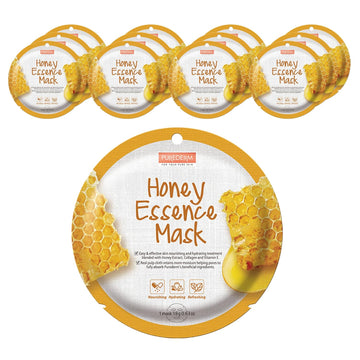 Purederm Honey Essence Mask (12 Pack) - Honey Extracts, Collagen, And Vitamin E Ingredients, Providing Nutrition And Moisturization To The Skin…