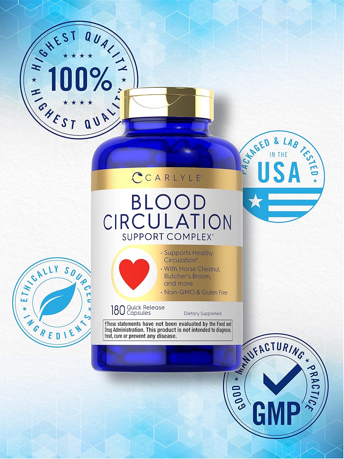 Carlyle Blood Circulation Supplement | 180 Capsules | Supports Healthy Circulation | Non-GMO, Gluten Free : Health & Household