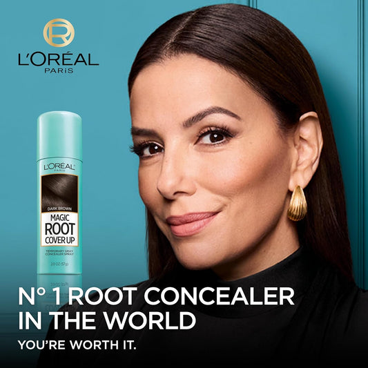 L'Oreal Paris Root Cover Up Temporary Gray Concealer Spray, Hair Color Spray With Filling & Thickening Coverage, Dark Brown, Packaging May Vary