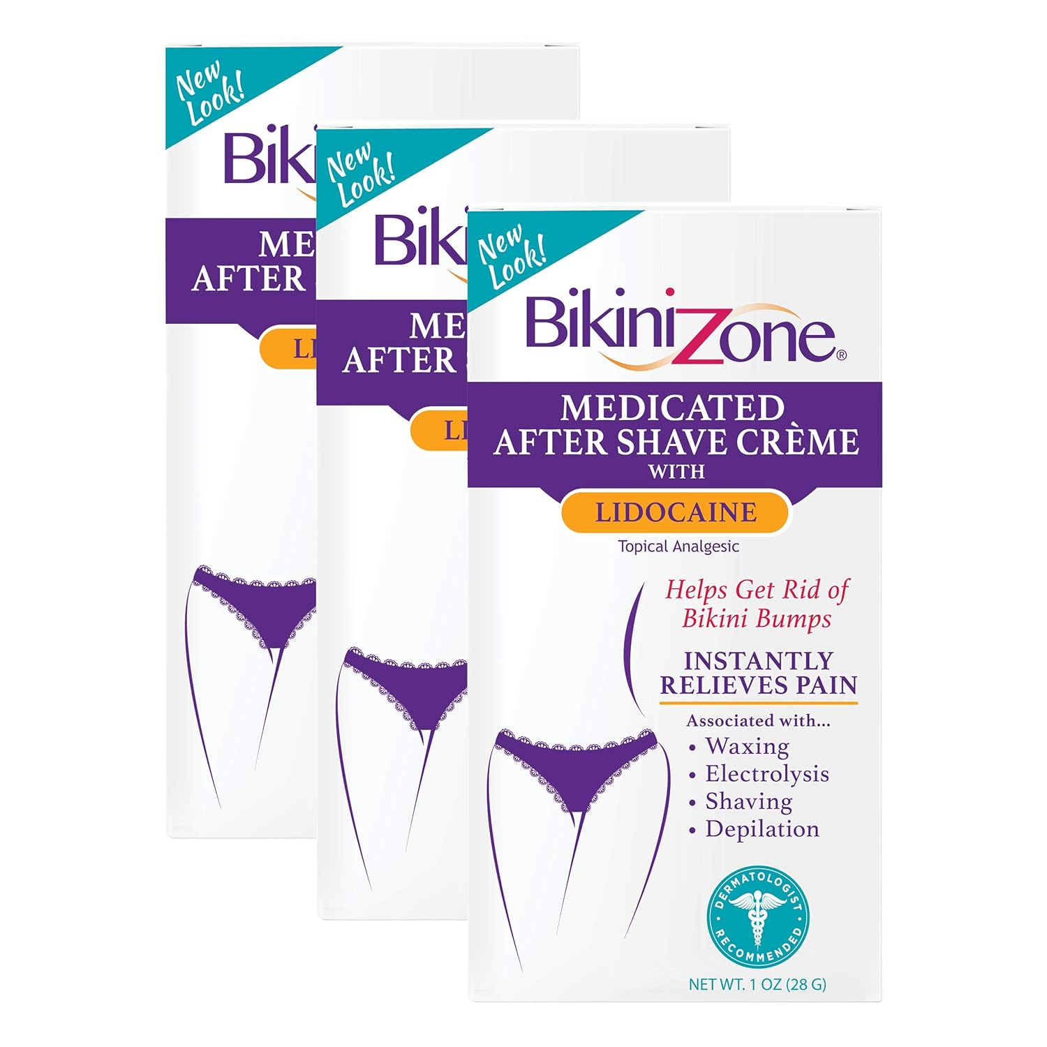 Bikini Zone Medicated After Shave Crème - Instantly Stop Shaving Bumps, Irritation & Itchiness - Gentle Formula Cream For Sensitive Areas - Dermatologist Approved & Stain-Free (1 Oz, Pack Of 3)