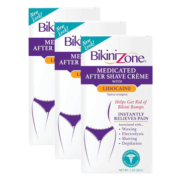 Bikini Zone Medicated After Shave Crème - Instantly Stop Shaving Bumps, Irritation & Itchiness - Gentle Formula Cream For Sensitive Areas - Dermatologist Approved & Stain-Free (1 Oz, Pack Of 3)