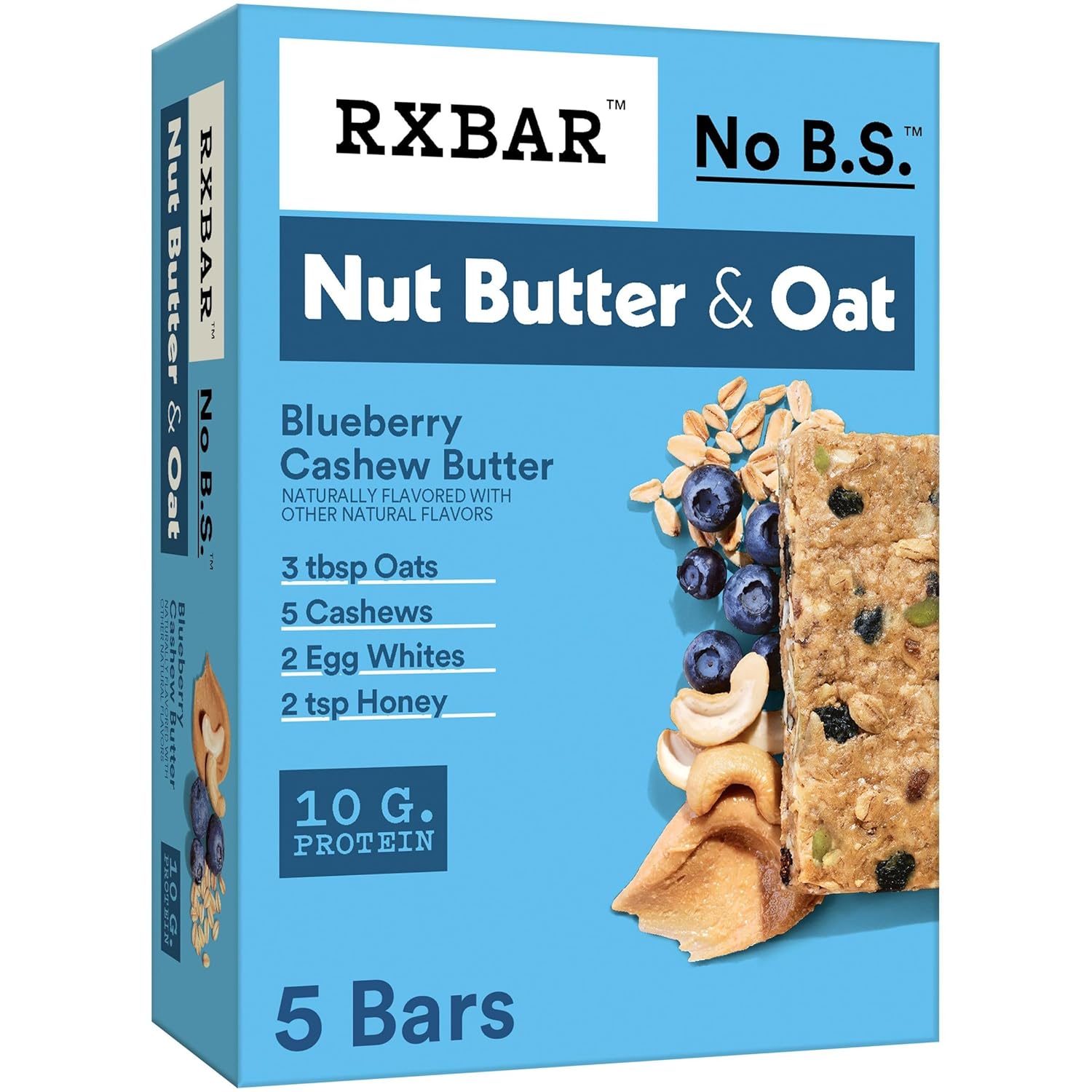 Rxbar Nut Butter And Oat Protein Bars, Protein Snacks, Snack Bars, Blueberry Cashew Butter, 9.7Oz Box (5 Bars)