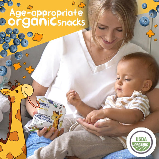 Awsum Organics Baby Snacks - Happy Healthy Baby Food - Snack For Babies - Vegan Kosher Gluten Free - Natural Plant Based Protein Puffs - Non-Allergy - No Added Sugar 0.75 Oz Bag (Variety, 4 Packs)