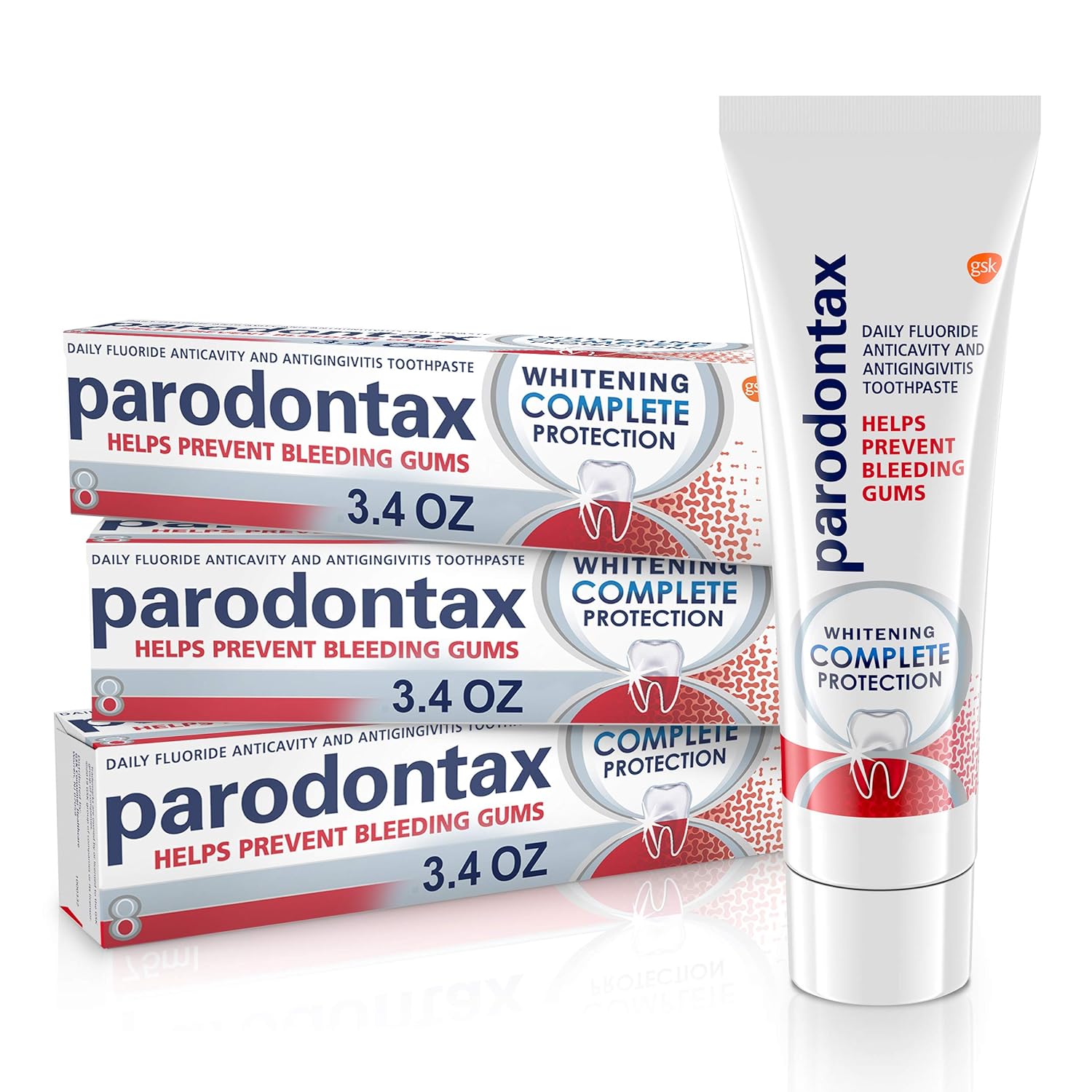 Parodontax Complete Protection Whitening Toothpaste To Help Prevent Bleeding Gums, Anticavity, Gum Toothpaste For Gum Health And Whitening - 3.4 oz x 3