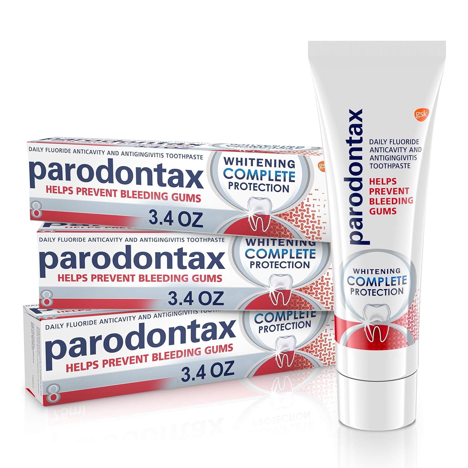 Parodontax Complete Protection Whitening Toothpaste To Help Prevent Bleeding Gums, Anticavity, Gum Toothpaste For Gum Health And Whitening - 3.4 Oz X 3