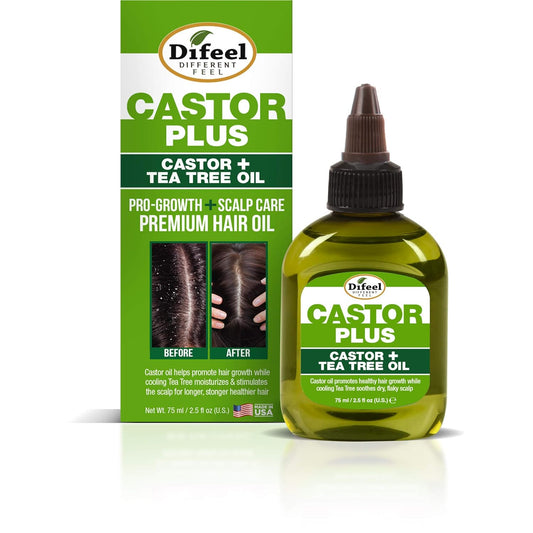 Difeel Premium Castor Plus Tea Tree - Pro-Growth + Scalp Care Premium Hair Oil 2.5 Oz