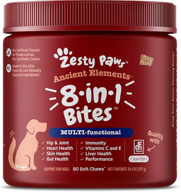 Zesty Paws Multivitamin Treats For Dogs - Glucosamine Chondroitin For Joint Support + Digestive Enzymes & Probiotics - Grain Free Dog Vitamin For Skin & Coat + Immune Health - Ae - 90 Count