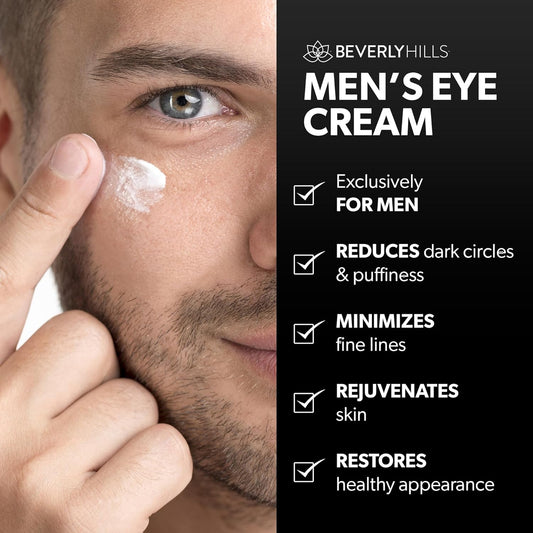 BEVERLY HILLS Mens Eye Cream for Dark Circles, Wrinkles & Eye Puffiness | Under Eye Cream & Crows Feet Eye Treatment | Eye Bags Treatment for Men with Hyaluronic Acid & Proteins, 1 Fl. Oz