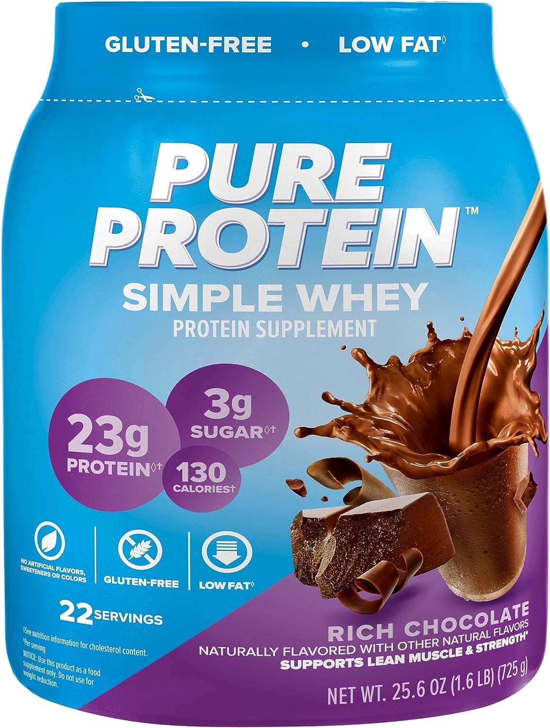 Pure Protein Simple Whey Protein Powder, Gluten Free, 23G Protein, Ric