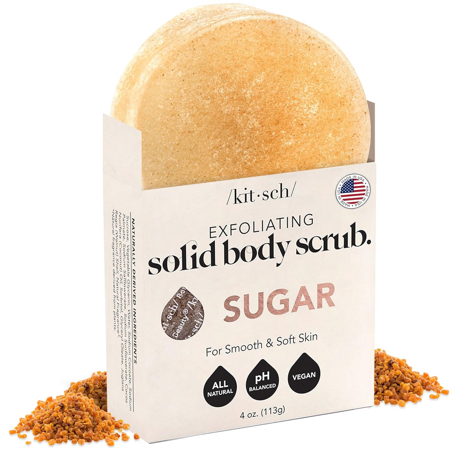 Kitsch Exfoliating Sugar Scrub For Body – All Natural Body Scrub Bar Soap For Smooth, Hydrated & Glowing Skin - Vegan Soap Bar Exfoliator For Men And Women - Made In The Usa - 4 Oz