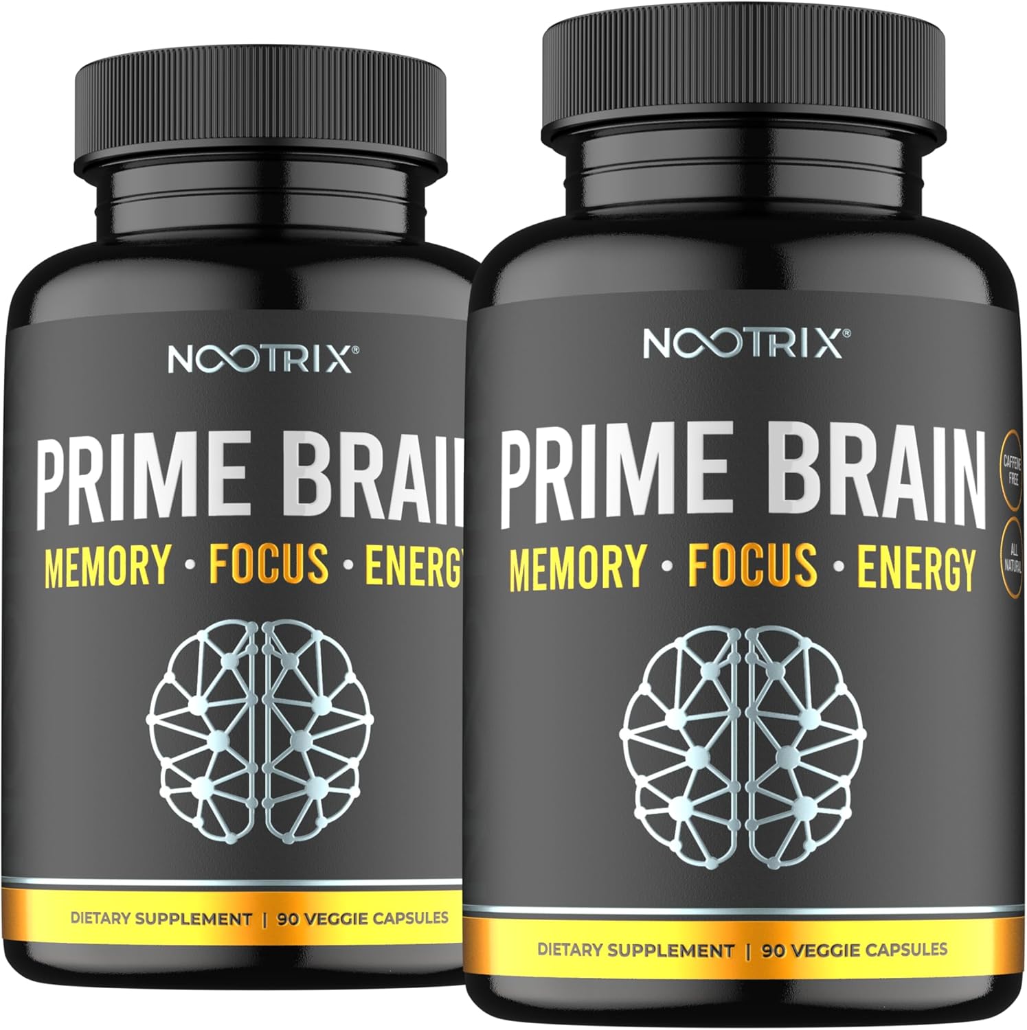 Prime Brain Supplement | Nootropic For Memory, Focus & Cognitive Function Support | Promotes Healthy Energy & Mood W/Ginkgo Biloba, Lion'S Mane Mushroom, Vitamin B12 & L Theanine | 180 Vegan Capsules