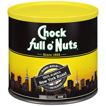 Chock Full o’Nuts New York Roast, Dark Roast Ground Coffee – Gourmet Arabica Coffee Beans – Bold, Full-Bodied and Intense Coffee (23 Oz. Can)