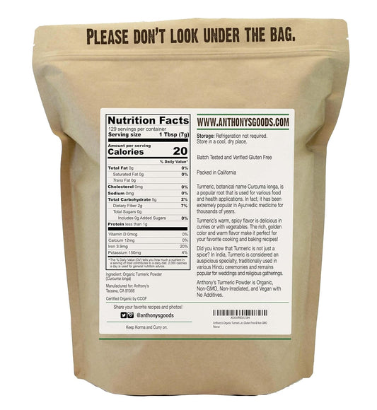 Anthony's Organic Turmeric Root Powder, 2 lb, Curcumin Powder, Gluten Free & Non GMO (Pack of 1)