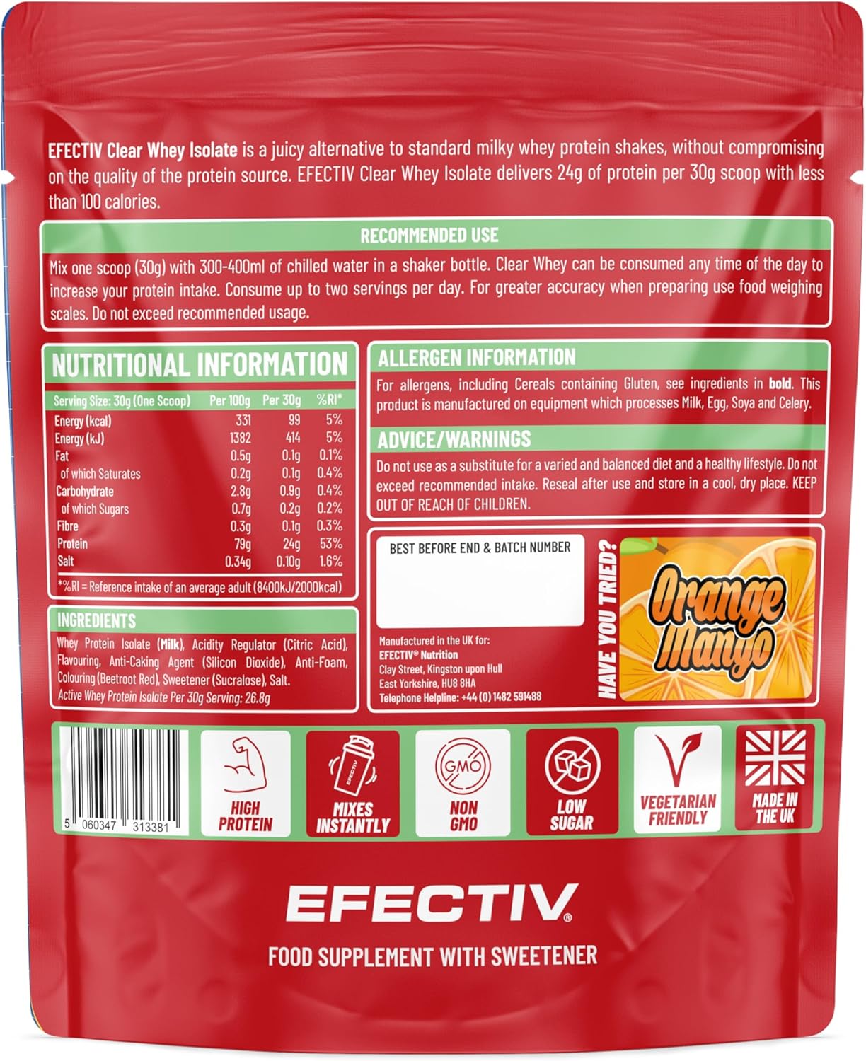 Efectiv Nutrition Clear Whey Isolate Protein Powder 600g - Whey Isolate with 24g Protein per 30g Scoop, Less Than 100 Calories - Juicy Alternative (600g, Strawberry Watermelon) : Amazon.co.uk: Health & Personal Care
