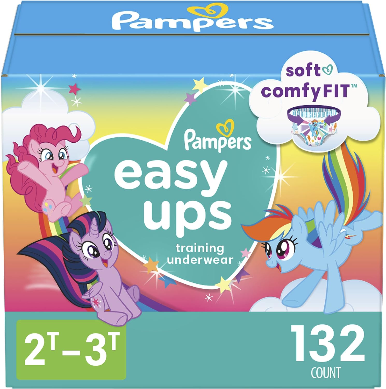 Pampers Easy Ups Girls & Boys Potty Training Pants - Size 2T-3T, 132 Count, My Little Pony Training Underwear (Packaging May Vary)