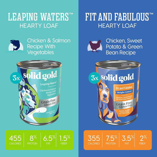 Solid Gold Wet Dog Food Variety Pack For Picky Eaters - Fit & Fabulous Chicken + Leaping Waters Chicken & Salmon Grain Free Canned Dog Food - Made With Real Protein For Sensitive Stomachs - 6 Pack