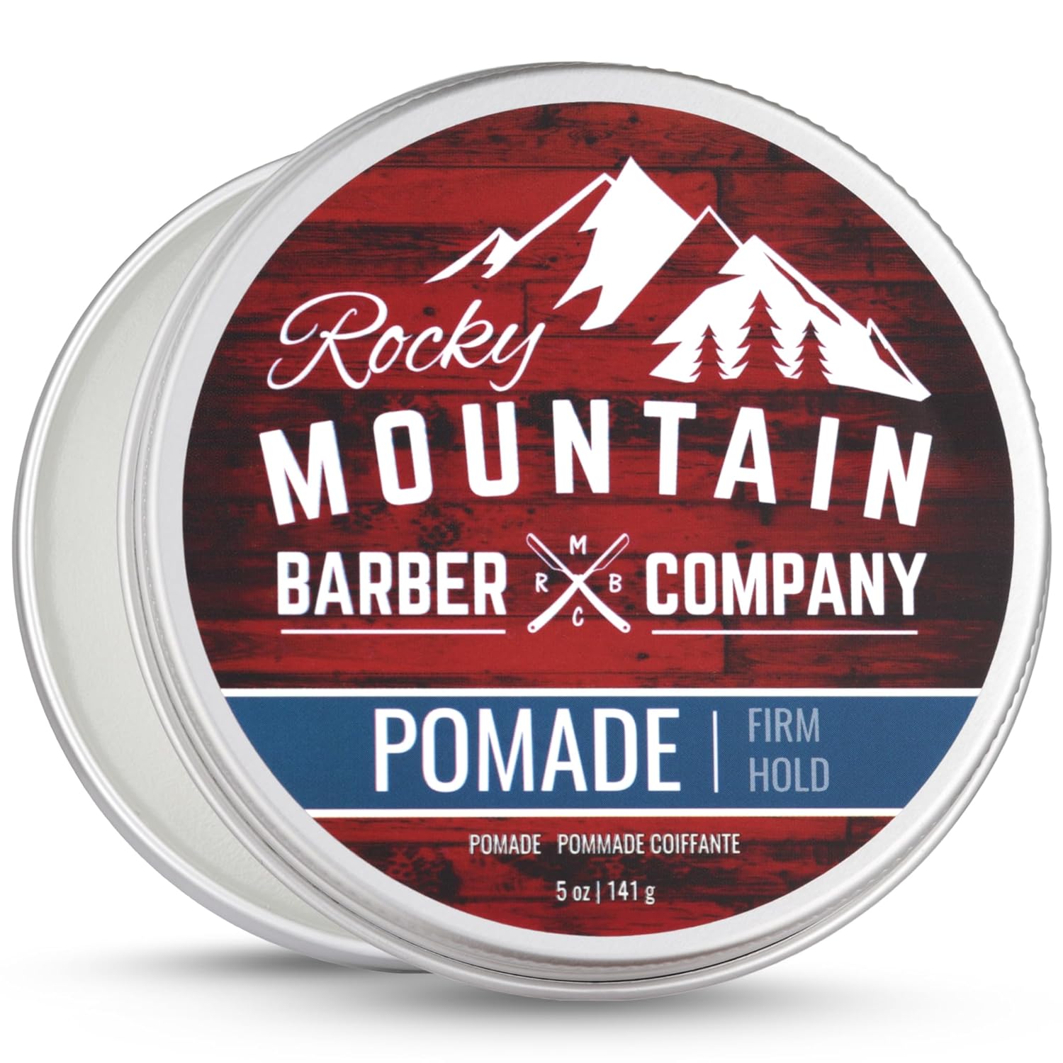 Rocky Mountain Barber Company Pomade For Men - 5 Oz Tub Classic Styling Product With Strong Firm Hold For Side Part, Pompadour & Slick Back Looks – High Shine & Easy To Wash Out – Water Based
