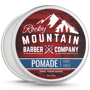 Rocky Mountain Barber Company Pomade For Men - 5 Oz Tub Classic Styling Product With Strong Firm Hold For Side Part, Pompadour & Slick Back Looks – High Shine & Easy To Wash Out – Water Based