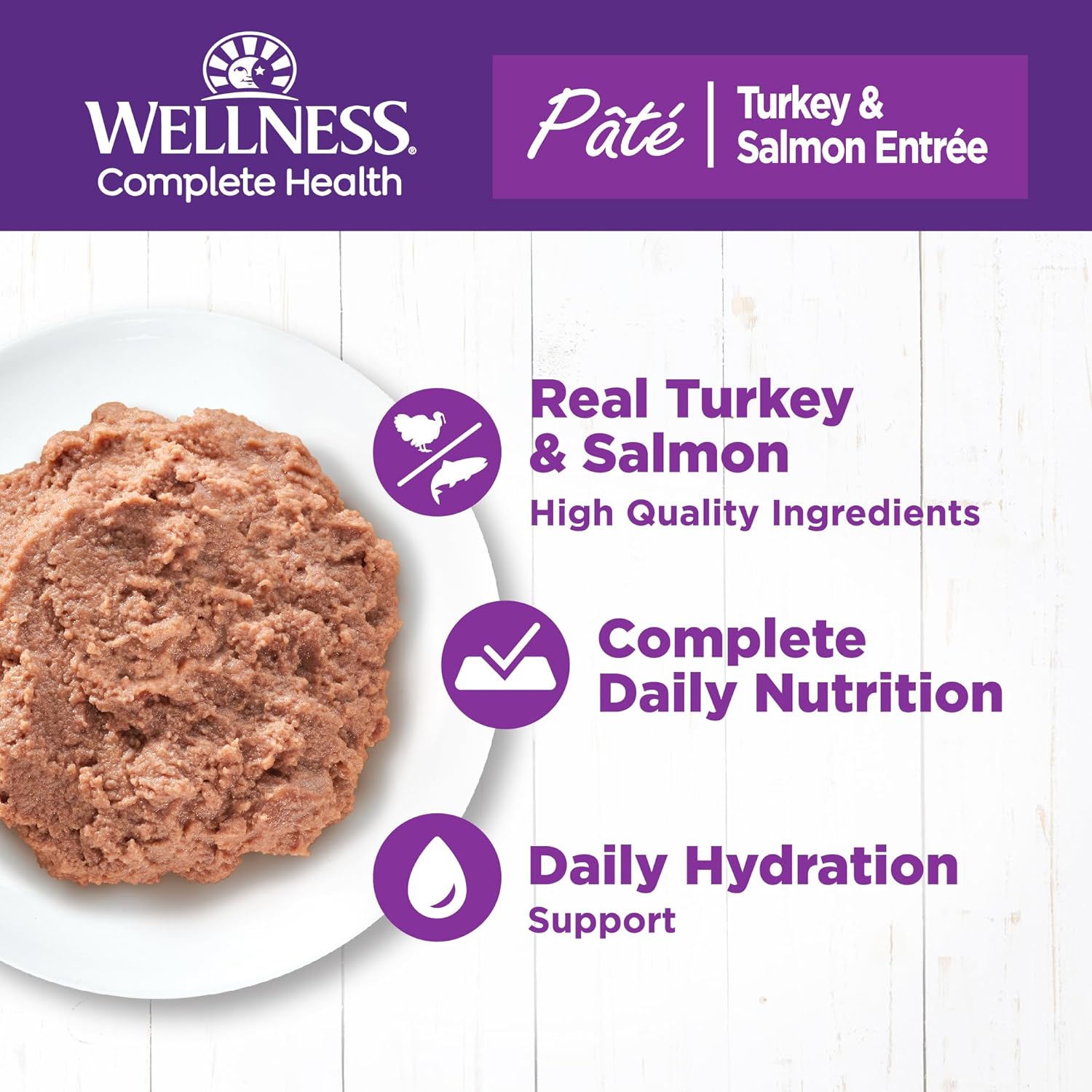 Wellness Complete Health Grain-Free Wet Canned Cat Food, Natural Ingredients, Made with Real Meat, All Breeds, Smooth Pate, Turkey & Salmon, 5.5 Ounce (Pack of 24) : Canned Wet Pet Food : Pet Supplies